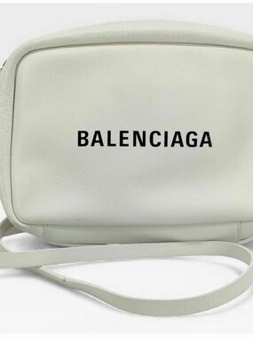 Balenciaga White calf skin Leather Logo Crossbody Bag